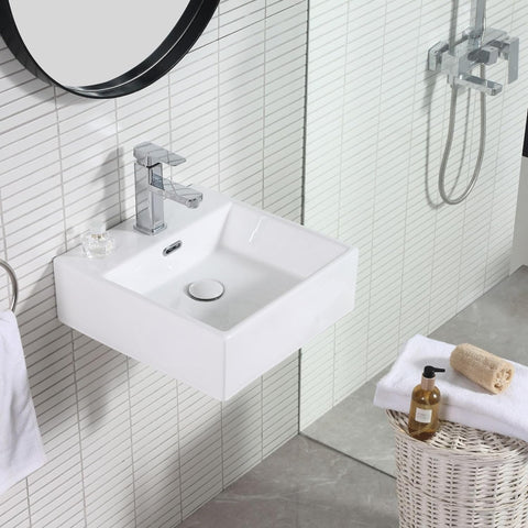 HOROW UV4042W Waschbecken aus Keramik – Eckig, 40,5 x 42 x 14 cm