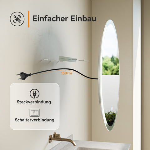 HOROW M80R LED Spiegel Rund 80 cm – Dimmbar, 3 Lichtfarben, Antibeschlag, IP44, Rahmenlos