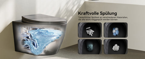 HOROW UG09R-B Wand-WC spülrandlos | WC Sitz mit Absenkautomatik | Superspin Spülung | schwarz | Geräuscharmes Spülen | Keramik