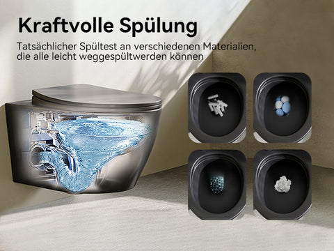 HOROW UG09R-B Wand-WC spülrandlos | WC Sitz mit Absenkautomatik | Superspin Spülung | schwarz | Geräuscharmes Spülen | Keramik