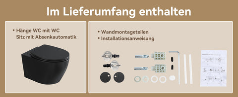 HOROW UG09R-B Wand-WC spülrandlos | WC Sitz mit Absenkautomatik | Superspin Spülung | schwarz | Geräuscharmes Spülen | Keramik