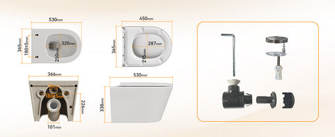 HOROW W384 Wand-WC spülrandlos, Hänge-Toilette mit 360° Superspin-Spülung