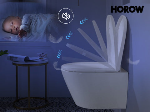 HOROW UG10R Wand-WC mit Absenkautomatik | Leise Spülung & Wassersparend | Superspin | 53,9 cm – Weiß