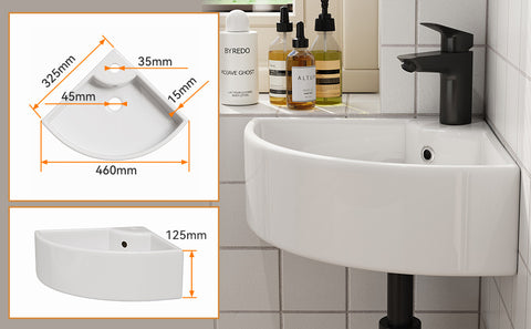HOROW F08R-T4633W Eckiges Waschbecken 32×32 cm – Kleines Wand- & Aufsatzwaschbecken mit Hahnloch, Dünner Rand