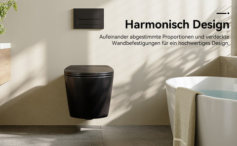 HOROW UG09R-B Wand-WC spülrandlos | WC Sitz mit Absenkautomatik | Superspin Spülung | schwarz | Geräuscharmes Spülen | Keramik