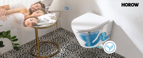 HOROW UG10R Wand-WC mit Absenkautomatik | Leise Spülung & Wassersparend | Superspin | 53,9 cm – Weiß