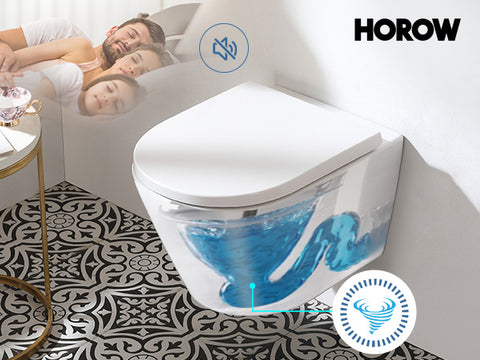 HOROW UG10R Wand-WC mit Absenkautomatik | Leise Spülung & Wassersparend | Superspin | 53,9 cm – Weiß