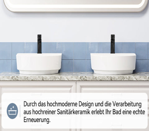 HOROW F08R-R5044W Keramik Waschbecken Weiß mit Überlauf & Hahnloch, Wandhängendes Handwaschbecken, 50 cm Oval