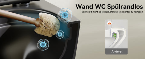 HOROW UG09R-B Wand-WC spülrandlos | WC Sitz mit Absenkautomatik | Superspin Spülung | schwarz | Geräuscharmes Spülen | Keramik