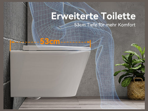 HOROW W384 Wand-WC spülrandlos, Hänge-Toilette mit 360° Superspin-Spülung