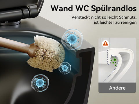 HOROW UG09R-B Wand-WC spülrandlos | WC Sitz mit Absenkautomatik | Superspin Spülung | schwarz | Geräuscharmes Spülen | Keramik