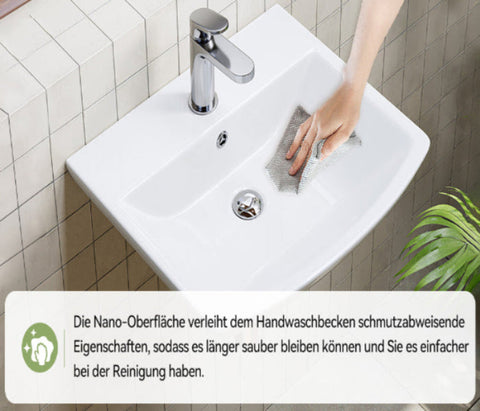 HOROW F08R-S4842W Waschbecken aus Keramik– Weißes Aufsatzwaschbecken mit Überlauf & 1 Hahnloch, 48×42 cm