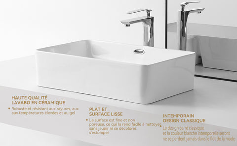 HOROW F09R-S5535W1 Waschbecken aus Keramik für Gäste-WC – Weiß, m it dünnem Rand, Überlauf & Pop-up-Ventil