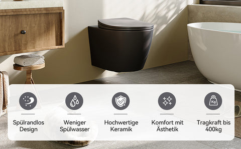 HOROW UG09R-B Wand-WC spülrandlos | WC Sitz mit Absenkautomatik | Superspin Spülung | schwarz | Geräuscharmes Spülen | Keramik