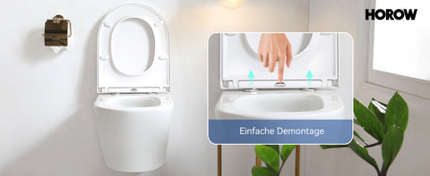 HOROW UG10R Wand-WC mit Absenkautomatik | Leise Spülung & Wassersparend | Superspin | 53,9 cm – Weiß