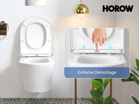 HOROW UG10R Wand-WC mit Absenkautomatik | Leise Spülung & Wassersparend | Superspin | 53,9 cm – Weiß
