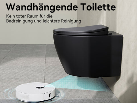 HOROW UG09R-B Wand-WC spülrandlos | WC Sitz mit Absenkautomatik | Superspin Spülung | schwarz | Geräuscharmes Spülen | Keramik
