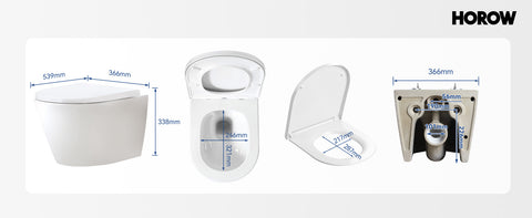 HOROW UG10R Wand-WC mit Absenkautomatik | Leise Spülung & Wassersparend | Superspin | 53,9 cm – Weiß