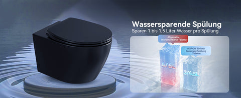 HOROW UG09R-B Wand-WC spülrandlos | WC Sitz mit Absenkautomatik | Superspin Spülung | schwarz | Geräuscharmes Spülen | Keramik