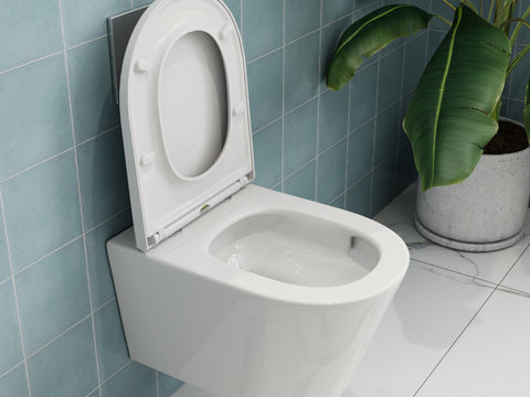 HOROW UG10R Wand-WC mit Absenkautomatik | Leise Spülung & Wassersparend | Superspin | 53,9 cm – Weiß