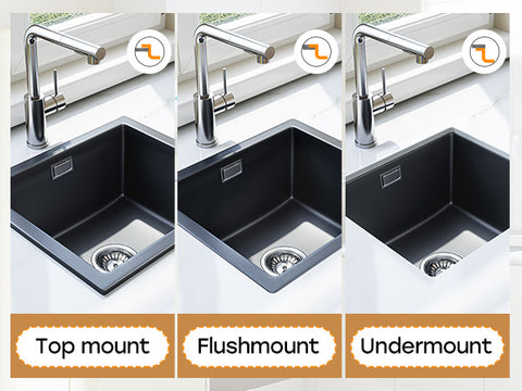 HOROW A02R-S4540B Granit Spüle Schwarz– Einbauspüle mit Siphon & Ablauf, Quarz-Komposit, ohne Wasserhahn, 45×40 cm