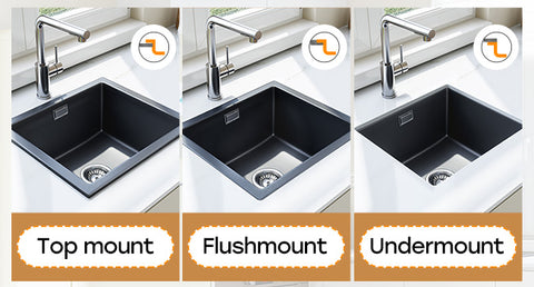 HOROW A02R-S4540B Granit Spüle Schwarz– Einbauspüle mit Siphon & Ablauf, Quarz-Komposit, ohne Wasserhahn, 45×40 cm
