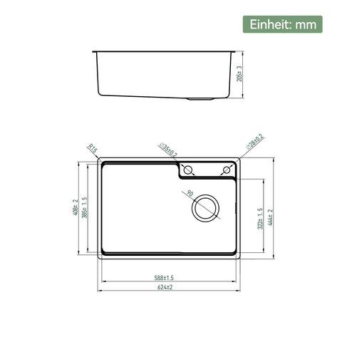 HOROW S03W-S6244S Spülbecken Edelstahl – 1 Becken, Einbauspüle Küche mit Siphon & Spülkorb, öl- & kratzfest,62x44 cm