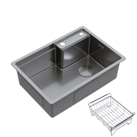 HOROW S03W-S6244S Spülbecken Edelstahl – 1 Becken, Einbauspüle Küche mit Siphon & Spülkorb, öl- & kratzfest,62x44 cm