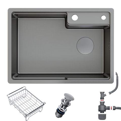HOROW S03W-S6244S Spülbecken Edelstahl – 1 Becken, Einbauspüle Küche mit Siphon & Spülkorb, öl- & kratzfest,62x44 cm