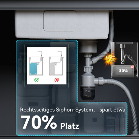 HOROW S03W-S6244S Spülbecken Edelstahl – 1 Becken, Einbauspüle Küche mit Siphon & Spülkorb, öl- & kratzfest,62x44 cm