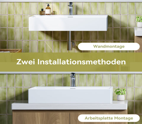 HOROW UV7542W Waschbecken aus Keramik, rechteckig , modernes Design mit Pop-up Ventil, 75 x 42 x 14 cm