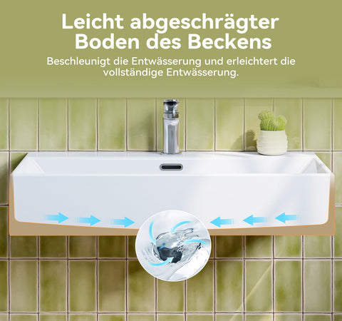 HOROW UV7542W Waschbecken aus Keramik, rechteckig , modernes Design mit Pop-up Ventil, 75 x 42 x 14 cm