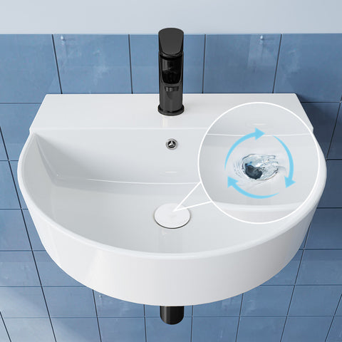 HOROW F08R-R5044W Keramik Waschbecken Weiß mit Überlauf & Hahnloch, Wandhängendes Handwaschbecken, 50 cm Oval