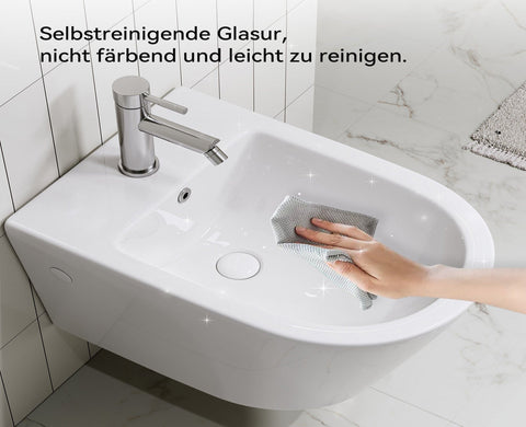 HOROW UB01R Wand-Bidet aus Keramik – Hänge-Bidet mit Nano-Beschichtung, Hahnloch & Überlauf