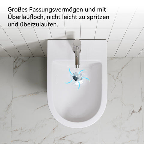 HOROW UB01R Wand-Bidet aus Keramik – Hänge-Bidet mit Nano-Beschichtung, Hahnloch & Überlauf