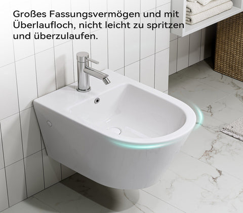 HOROW UB01R Wand-Bidet aus Keramik – Hänge-Bidet mit Nano-Beschichtung, Hahnloch & Überlauf