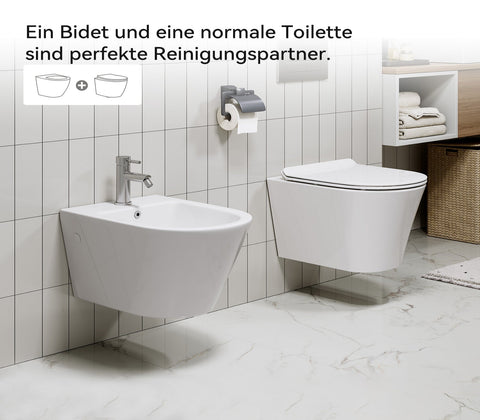 HOROW UB01R Wand-Bidet aus Keramik – Hänge-Bidet mit Nano-Beschichtung, Hahnloch & Überlauf