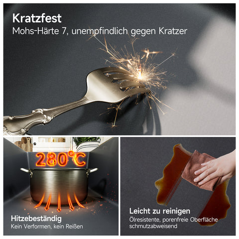 HOROW A02R-S5643B Granitspüle Schwarz 56×43 cm, Kratzfest, eckig, pflegeleicht