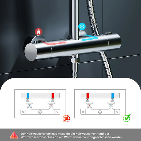 HOROW LYHS02H Duschsystem mit Thermostat – 30 cm Rundkopf, 5 Modi, Keramikventilkern, Chrom