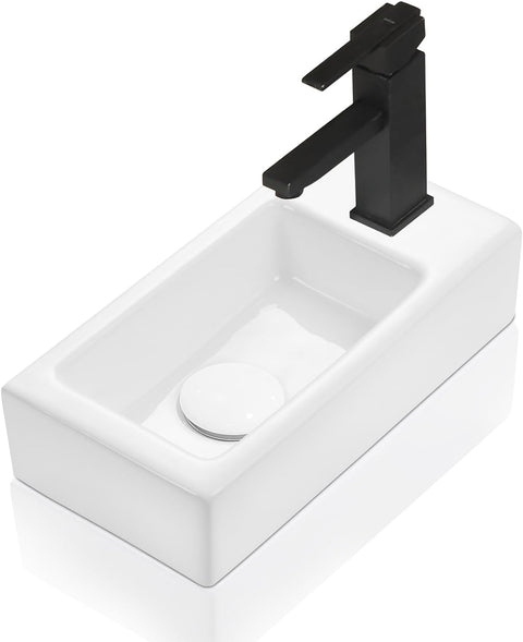 Mini Waschbecken Keramik Gäste-WC mit Hahnloch Links & Pop-up