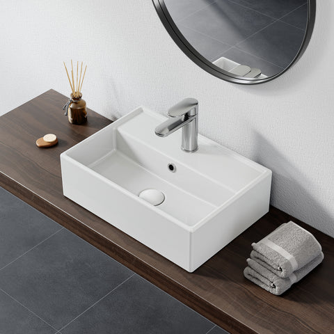 HOROW Waschbecken F10-S4531 Weiß mit Hahnloch & Überlauf,45 cm