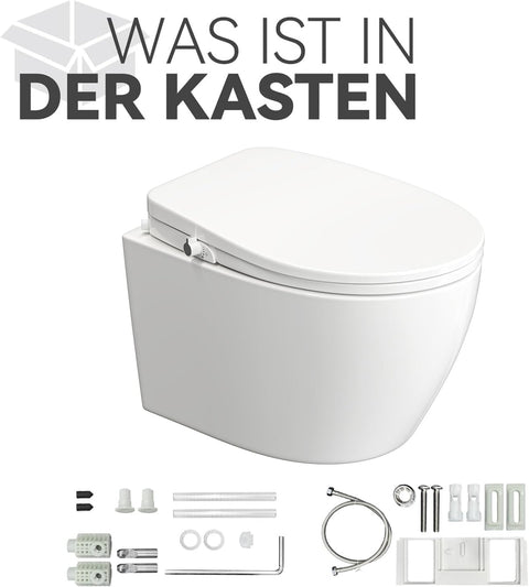 Hängendes WC mit Bidet-Aufsatz - Doppel-Düsen-Reinigung, ohne Stromanschluss