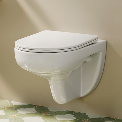 HOROW UG15R Wand-WC, spülrandlose Toilette aus Keramik, 52,5 × 36 × 36,5 cm
