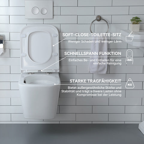 HOROW UG07S Spülrandloses Wand-WC aus Keramik – Mit Soft-Close-Sitz, Superspin-Spülung & Nano-Beschichtung