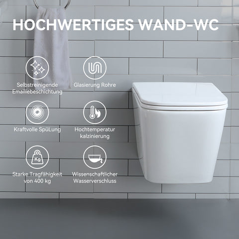 HOROW UG07S Spülrandloses Wand-WC aus Keramik – Mit Soft-Close-Sitz, Superspin-Spülung & Nano-Beschichtung