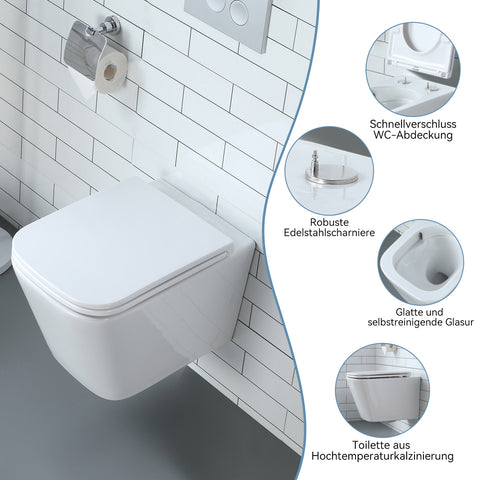 HOROW UG07S Spülrandloses Wand-WC aus Keramik – Mit Soft-Close-Sitz, Superspin-Spülung & Nano-Beschichtung