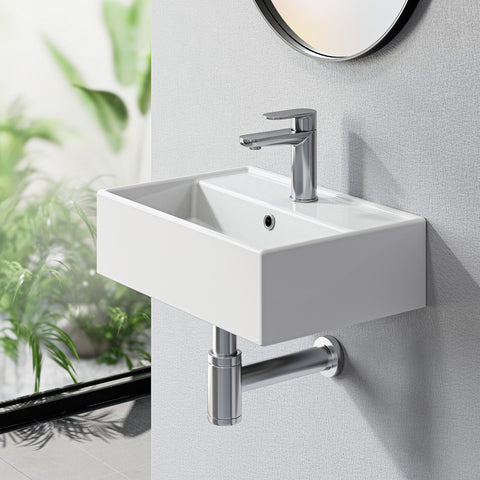 HOROW Waschbecken F10-S4531 Weiß mit Hahnloch & Überlauf,45 cm