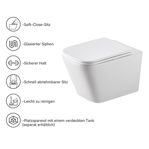 HOROW UG07S Spülrandloses Wand-WC aus Keramik – Mit Soft-Close-Sitz, Superspin-Spülung & Nano-Beschichtung