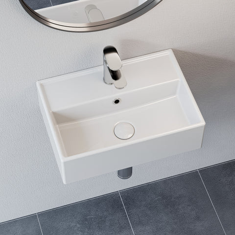 HOROW Waschbecken F10-S4531 Weiß mit Hahnloch & Überlauf,45 cm