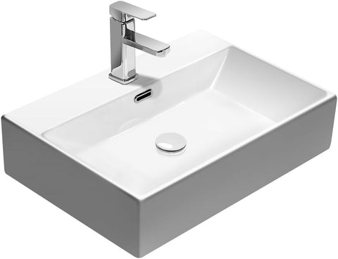 Eckiges Aufsatzwaschbecken 60x42 cm – Keramik-Waschtisch mit Hahnloch & Überlauf